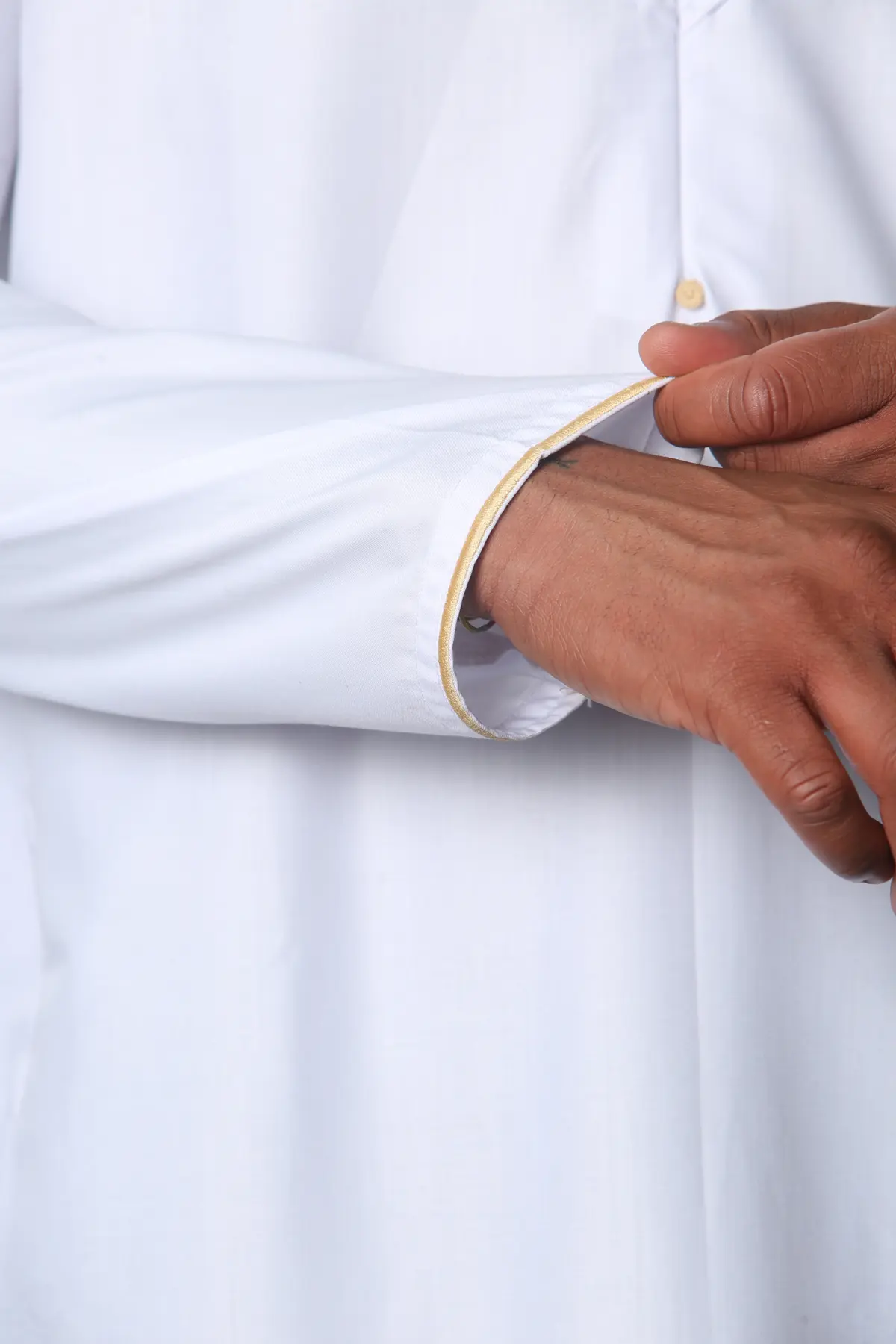 OE-300 - Men's White Emirati Omani Thobe Gold Embroidery - Image 8