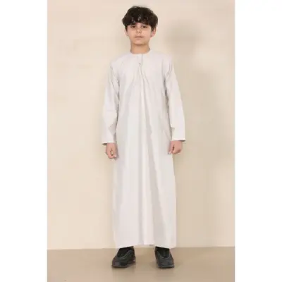 TT-001 Boy's Beige Thobe Emirati Islamic Clothing String Tassel