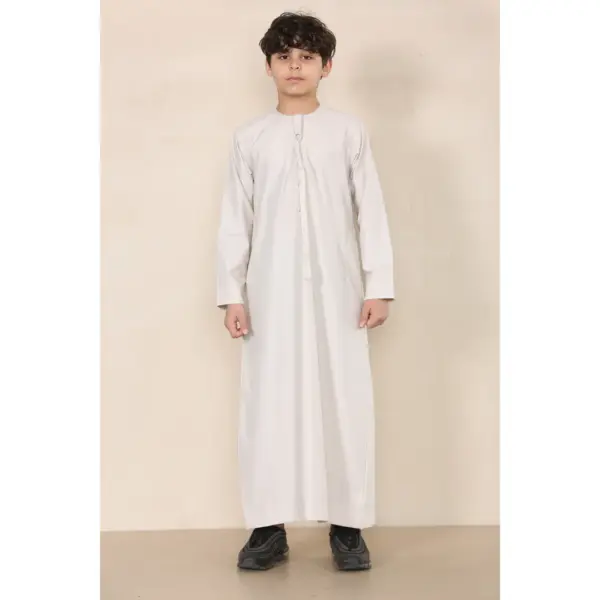 TT 001 Boys Beige Thobe Emirati Islamic Clothing String Tassel 2