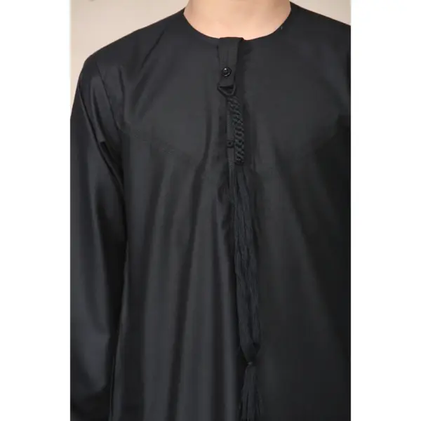 TT 001 Boys Black Thobe Emirati Islamic Clothing String Tassel 5