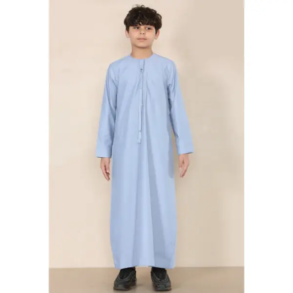 TT 001 Boys Blue Thobe Emirati Islamic Clothing String Tassel 2