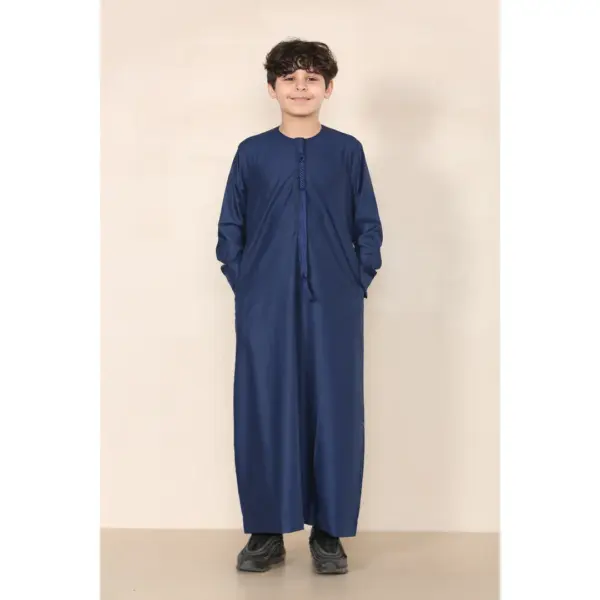 TT 001 Boys Navy Thobe Emirati Islamic Clothing String Tassel 2