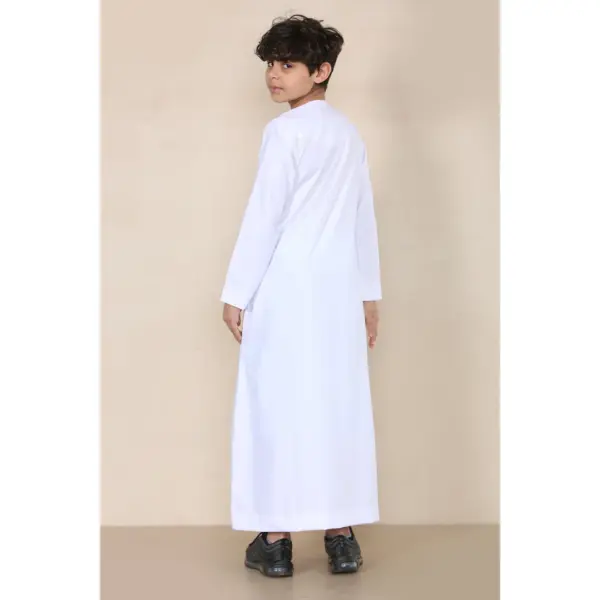 TT 001 Boys White Thobe Emirati Islamic Clothing String Tassel 6