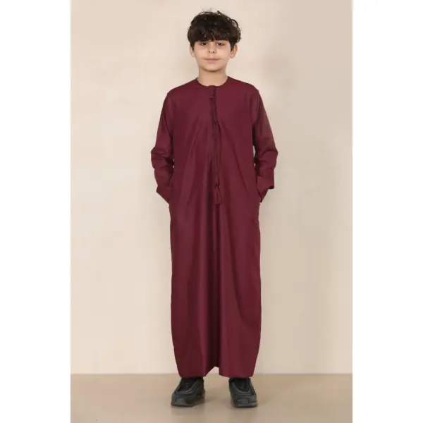 TT 001 Boys Wine Thobe Emirati Islamic Clothing String Tassel 2