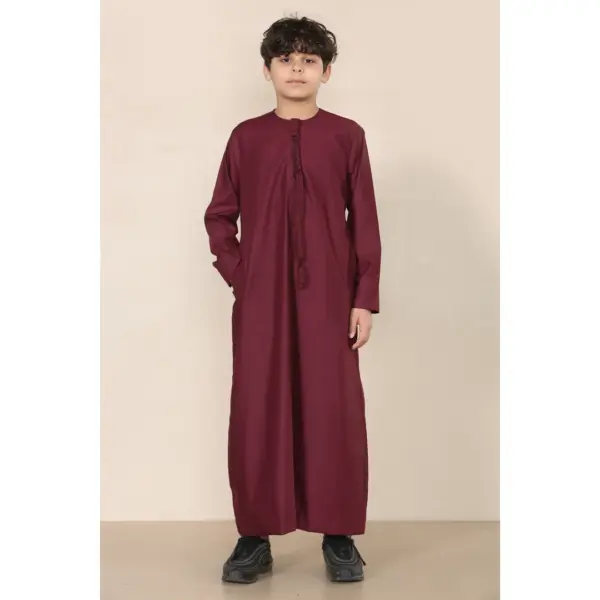 TT 001 Boys Wine Thobe Emirati Islamic Clothing String Tassel 4