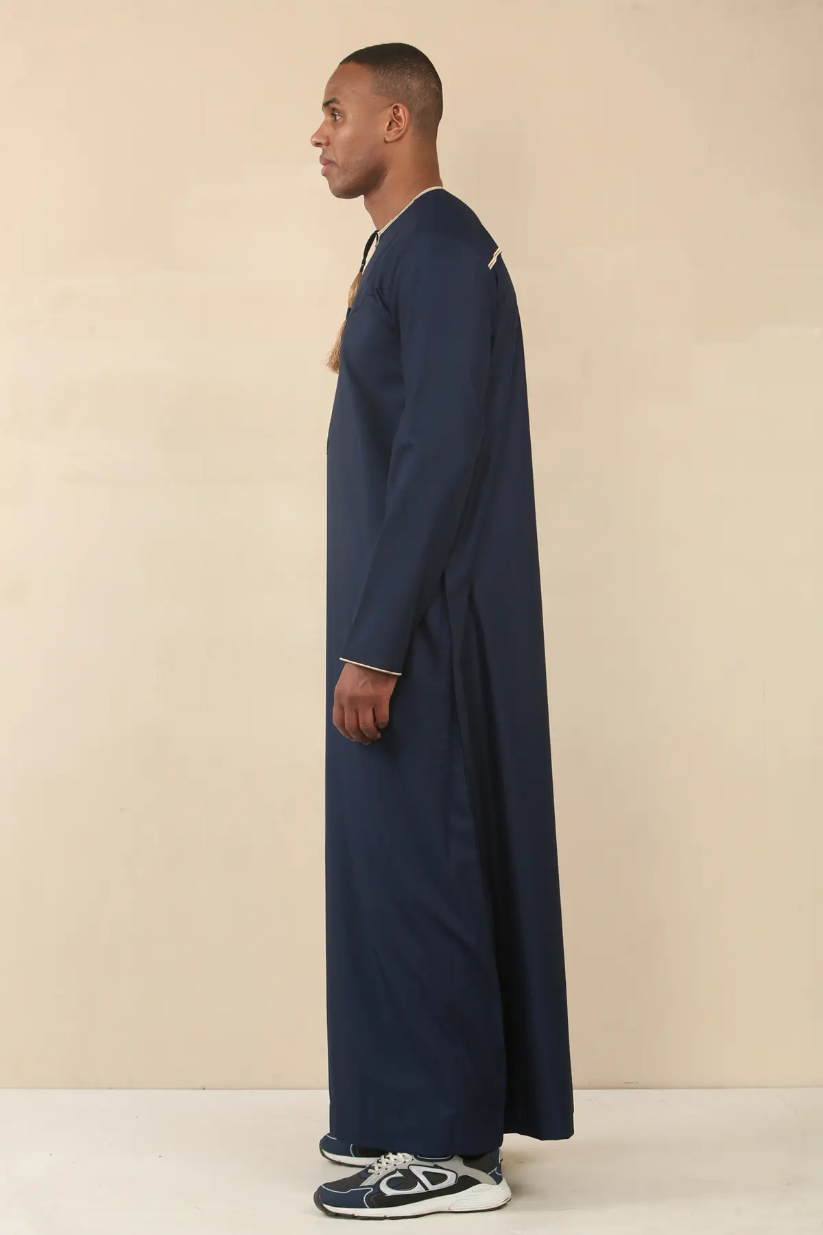 TT-003 - Men's Navy Emirati Thobe Gold Tassel Embroidery - Image 6