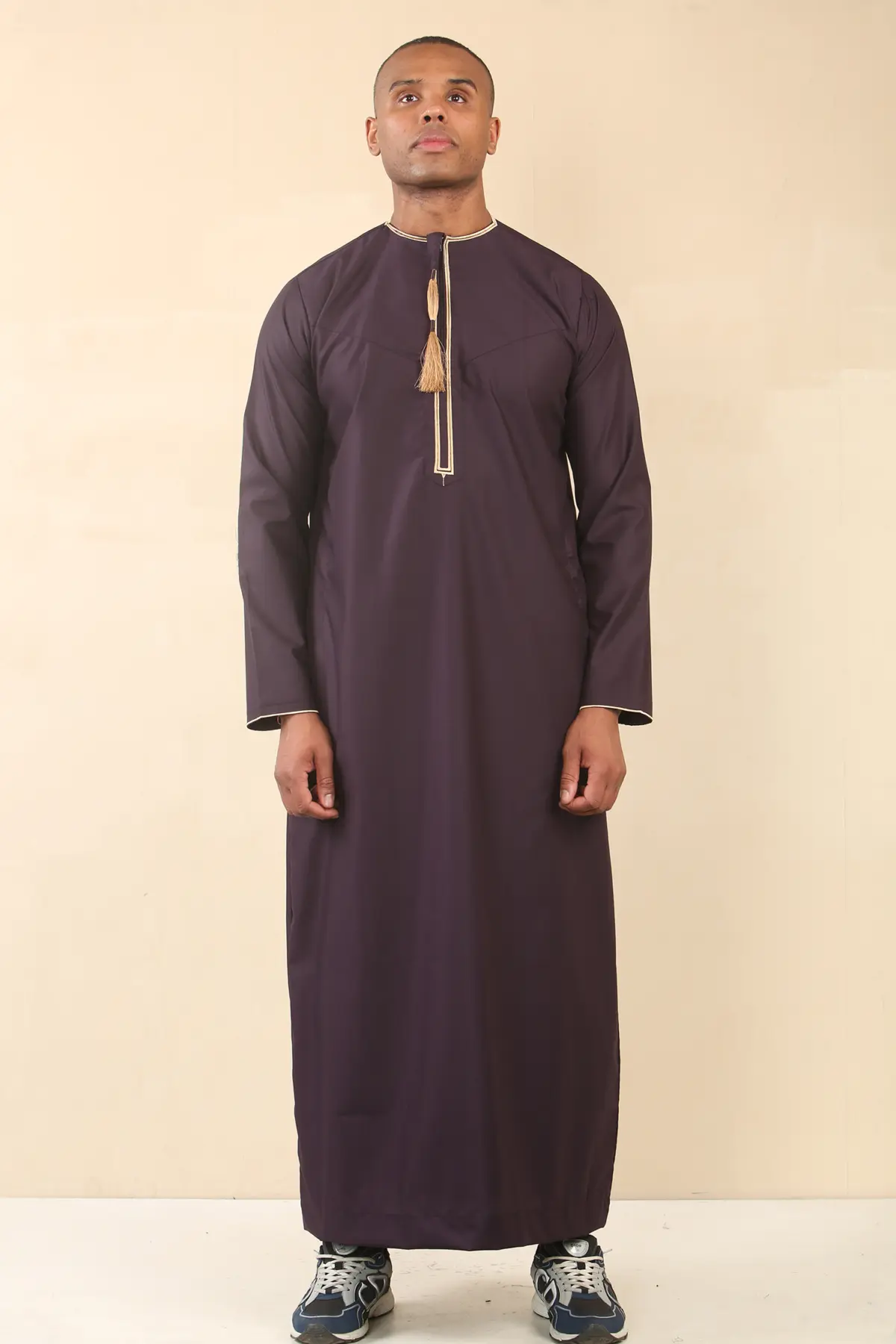 TT-003 - Men's Purple Emirati Thobe Gold Tassel Embroidery - Image 3