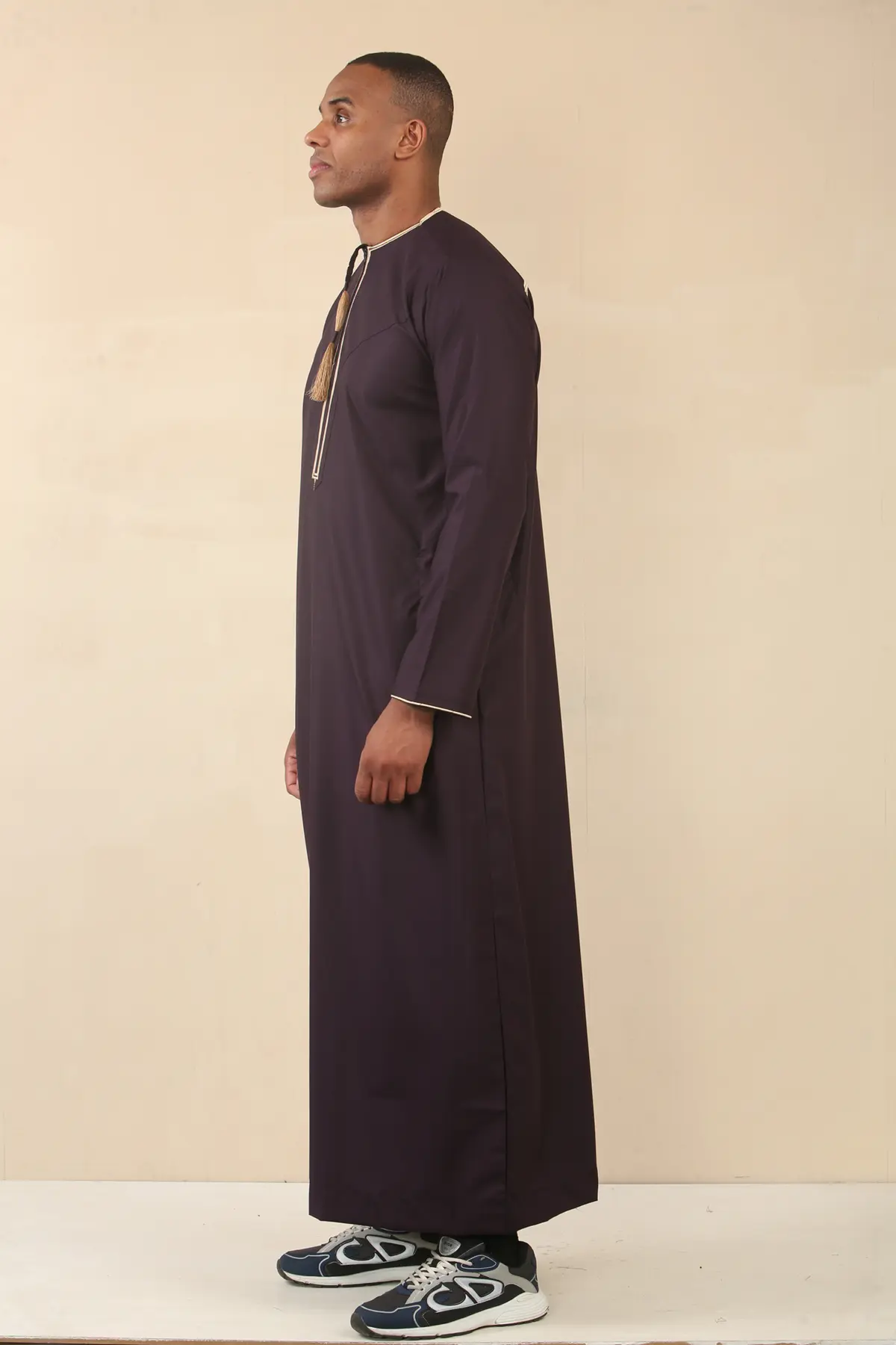 TT-003 - Men's Purple Emirati Thobe Gold Tassel Embroidery - Image 4