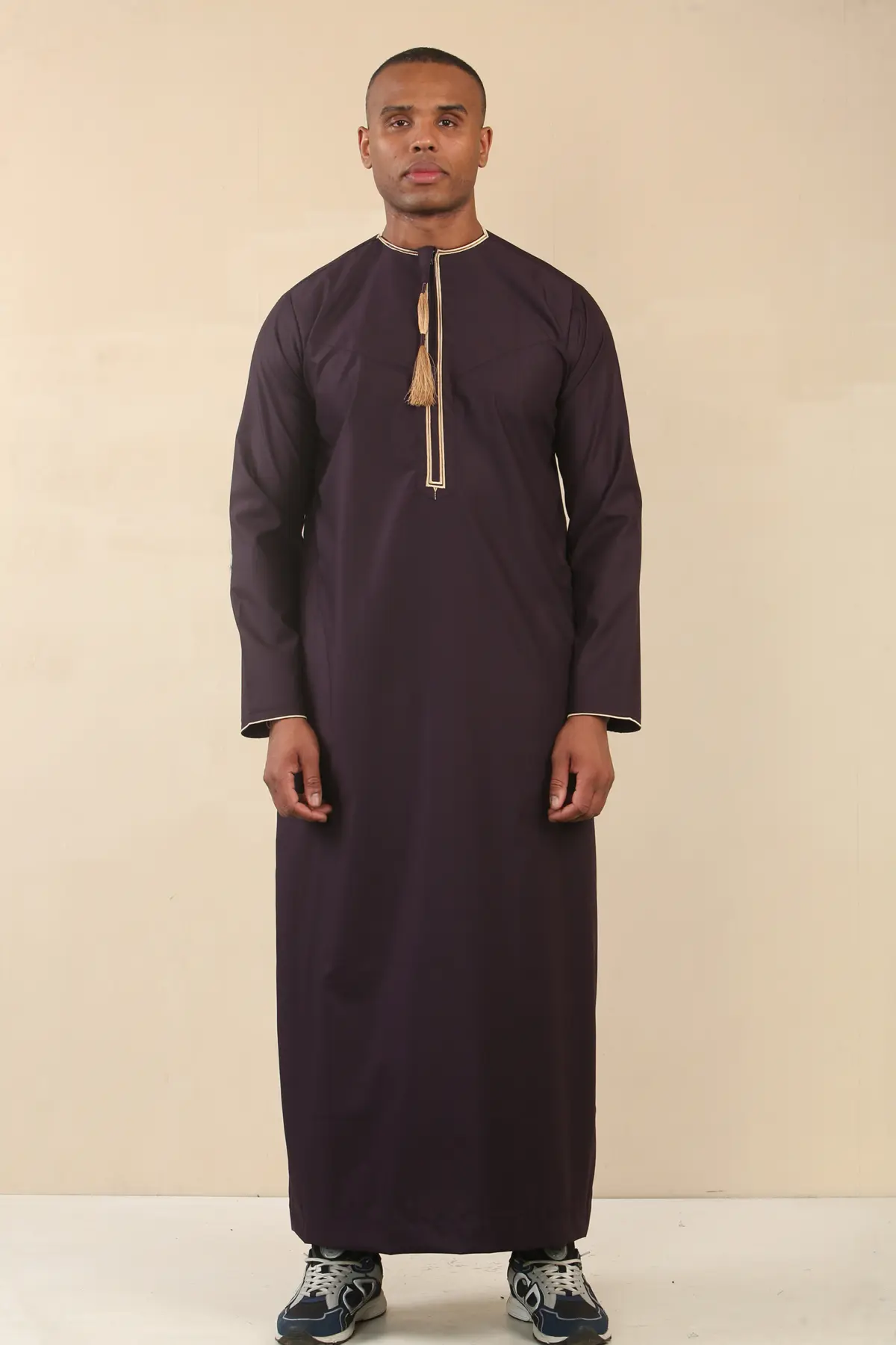 TT-003 - Men's Purple Emirati Thobe Gold Tassel Embroidery - Image 5