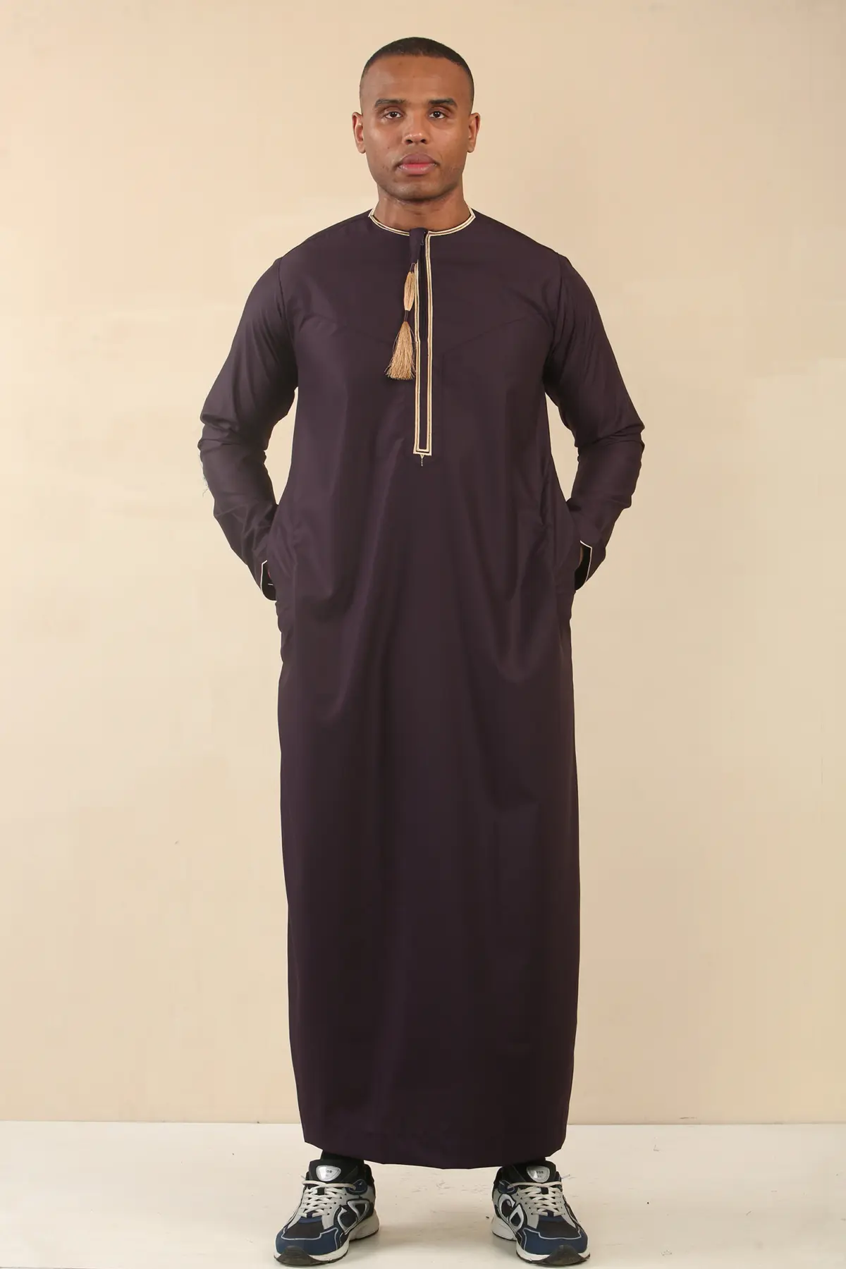 TT-003 - Men's Purple Emirati Thobe Gold Tassel Embroidery - Image 6