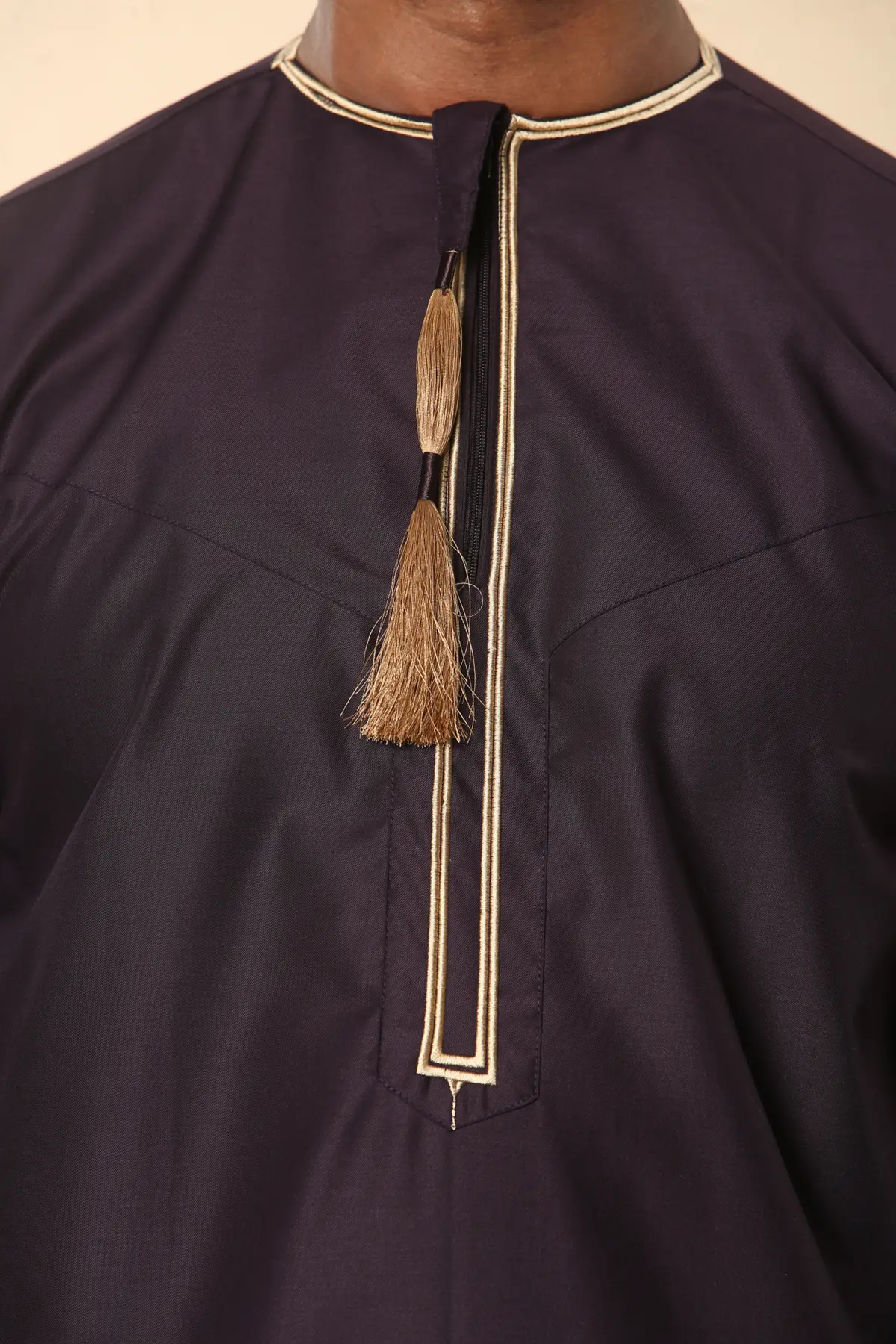 TT-003 - Men's Purple Emirati Thobe Gold Tassel Embroidery - Image 9