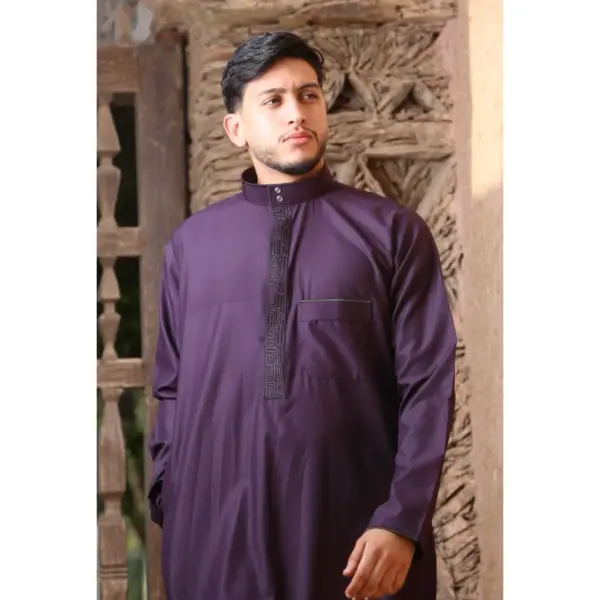 Thobez 103 Mens Purple Nehru Stand Collar Thobe 3