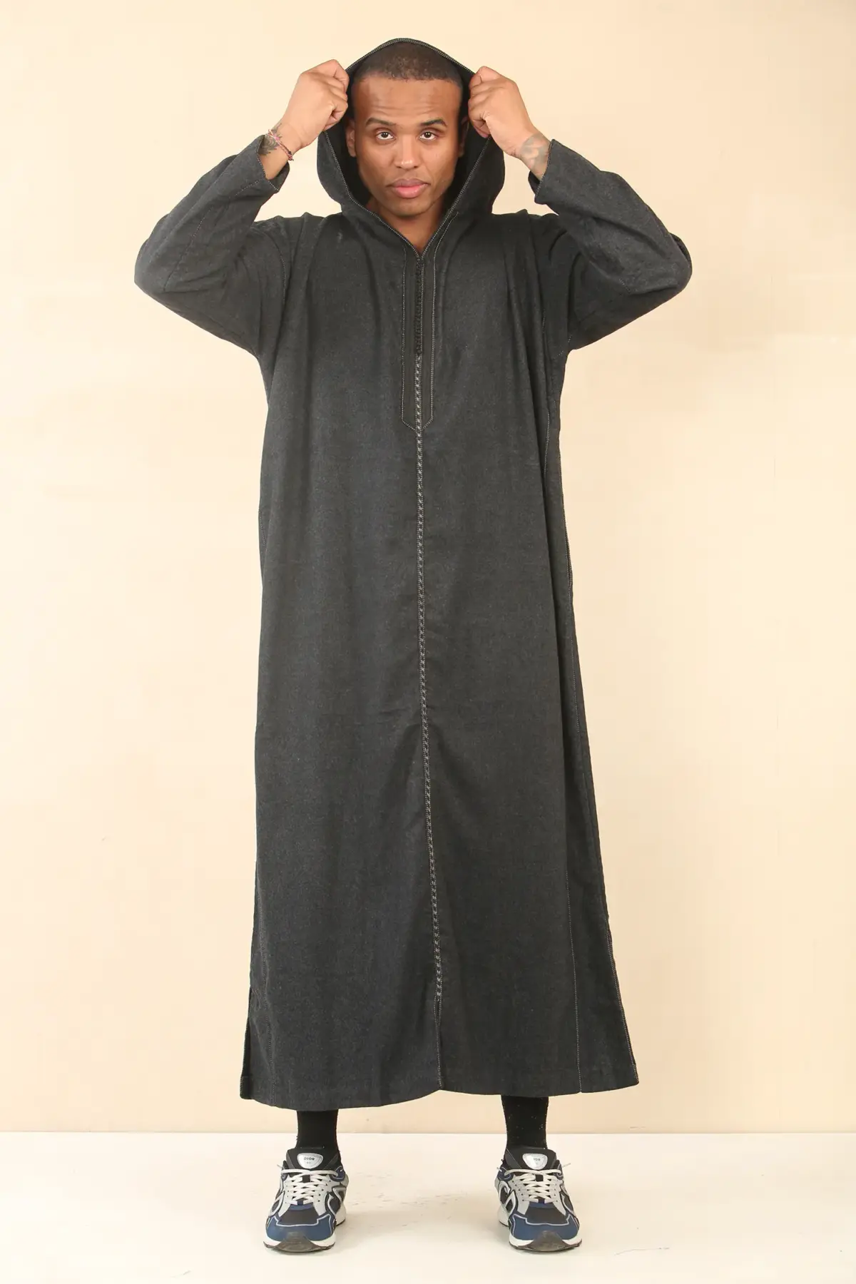 DML001 - Men's Black Moroccan Thobe Hooded Djellaba - Image 4