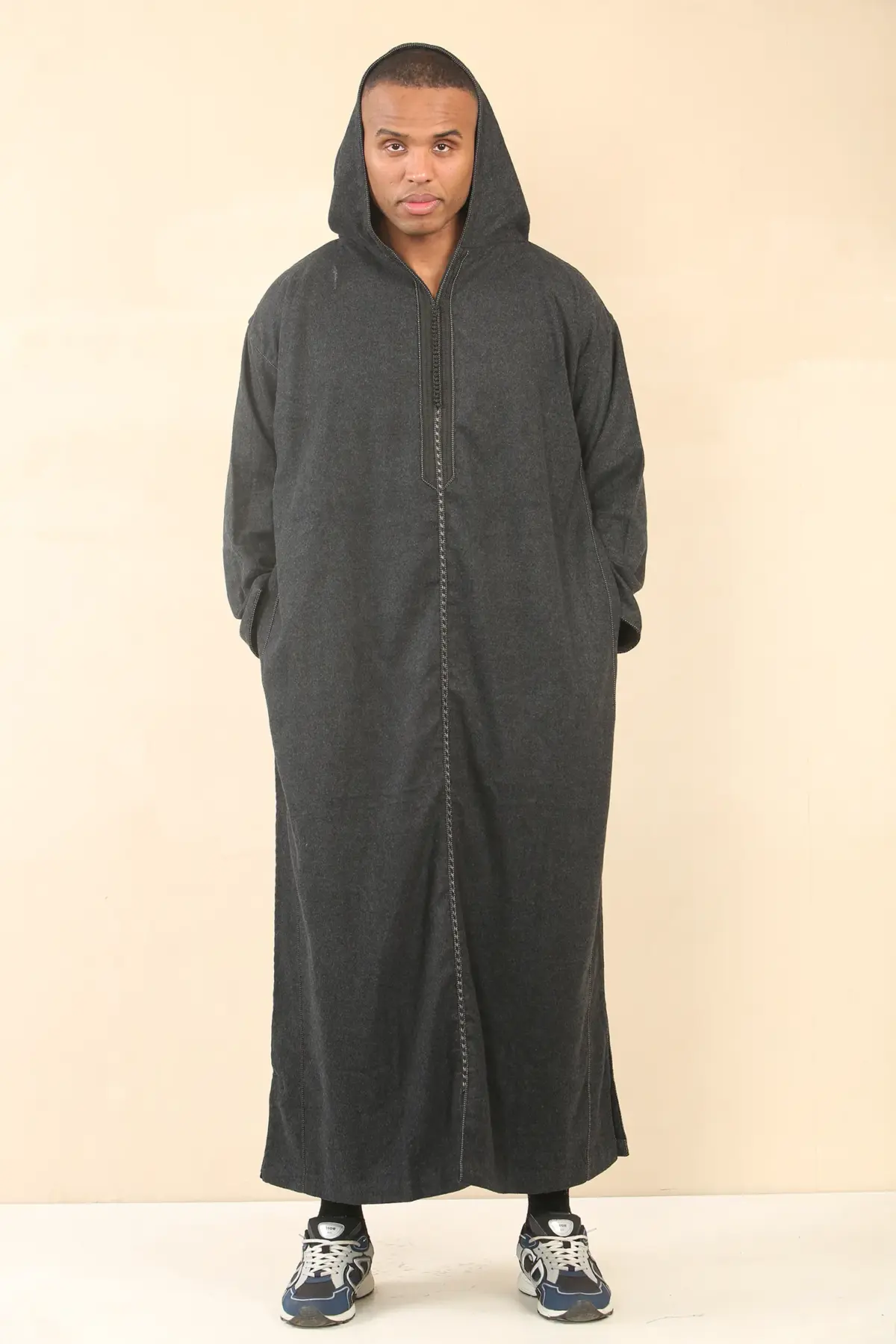 DML001 - Men's Black Moroccan Thobe Hooded Djellaba - Image 5