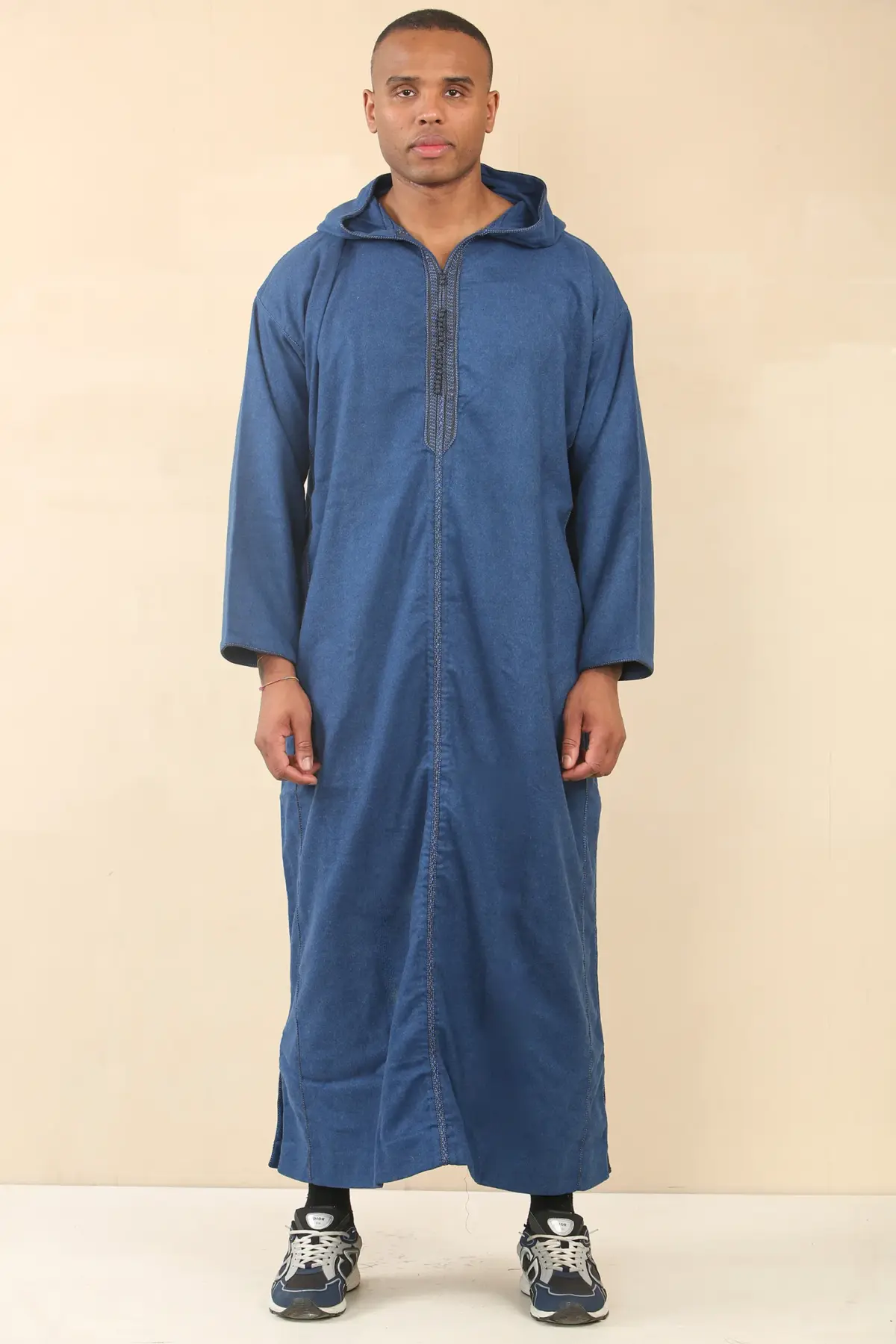 DML001 - Men's Blue Moroccan Thobe Hooded Djellaba - Image 3
