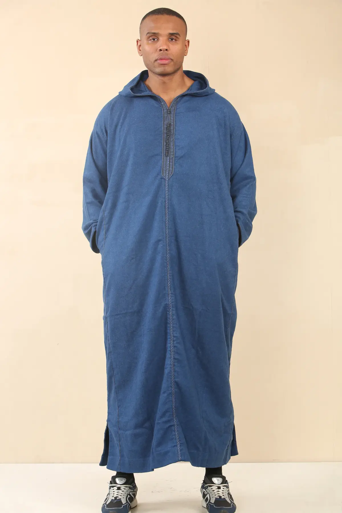 DML001 - Men's Blue Moroccan Thobe Hooded Djellaba - Image 5