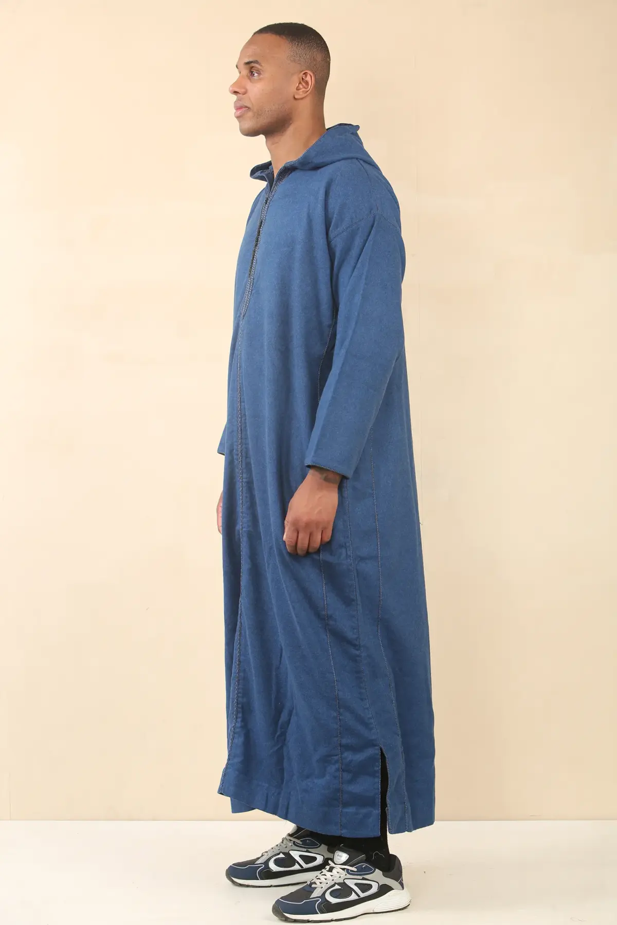 DML001 - Men's Blue Moroccan Thobe Hooded Djellaba - Image 6