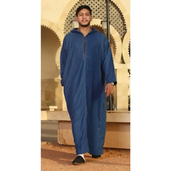 Thobez DML001 Mens Moroccan Thobe Hooded Djellaba Blue 8