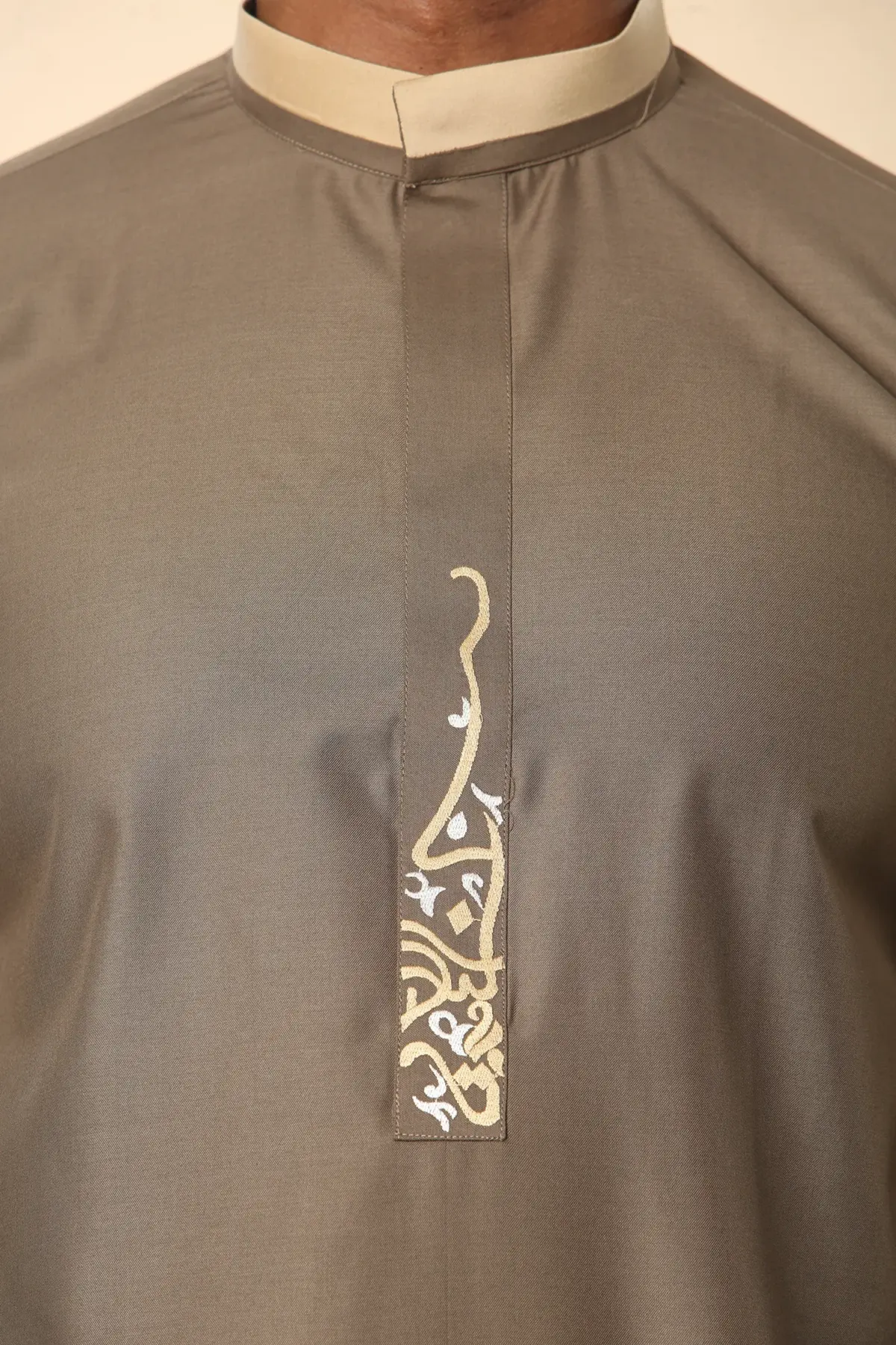 ED-200 - Men's Brown Nehru Round Collar Embroidery Thobe - Image 7