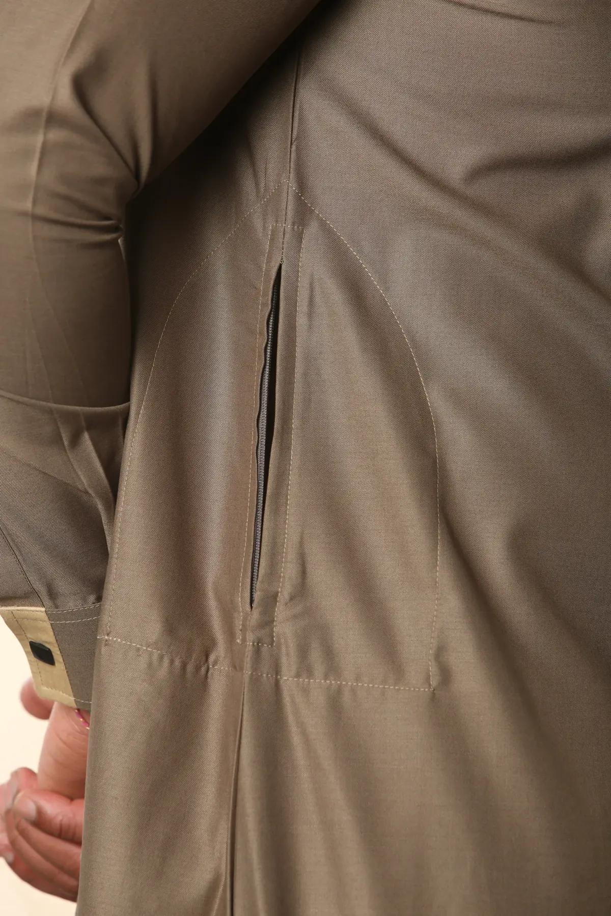 ED-200 - Men's Brown Nehru Round Collar Embroidery Thobe - Image 9