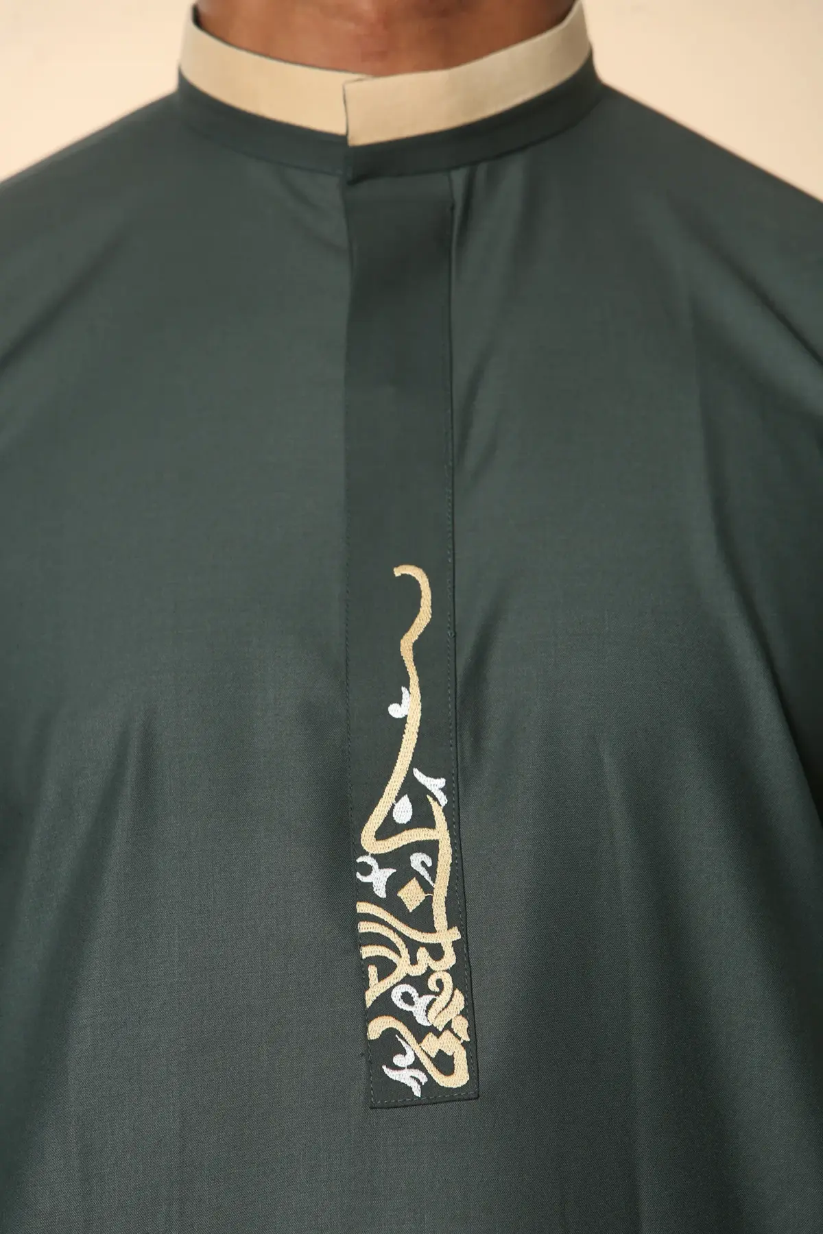 ED-200 - Men's Green Nehru Round Collar Embroidery Thobe - Image 8