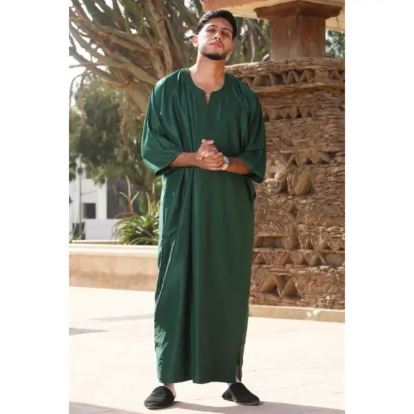 Thobez GG002 Mens Moroccan Thobe Short Sleeve Gandoura Green 8