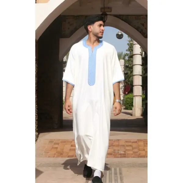 Thobez GG002 Mens Moroccan Thobe Short Sleeve Gandoura White 10