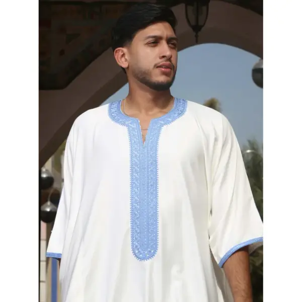 Thobez GG002 Mens Moroccan Thobe Short Sleeve Gandoura White 11