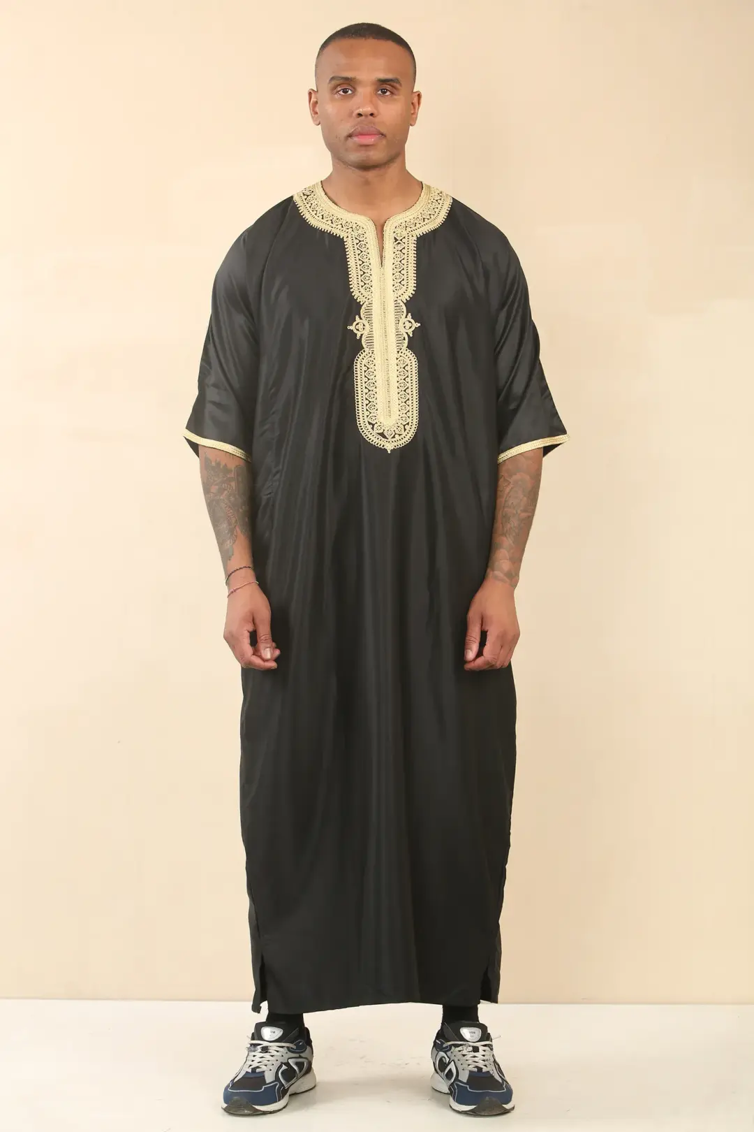 Thobez GG008 Mens Black Gold Moroccan Thobe Gandoura 1