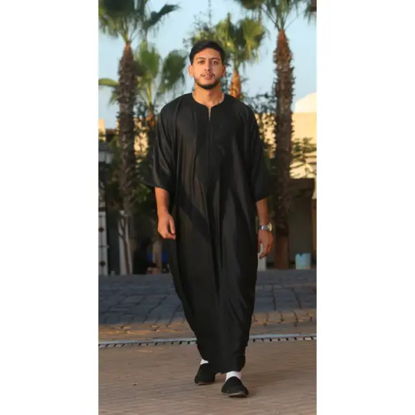 Thobez GG008 Mens Moroccan Thobe Short Sleeve Gandoura Black 5