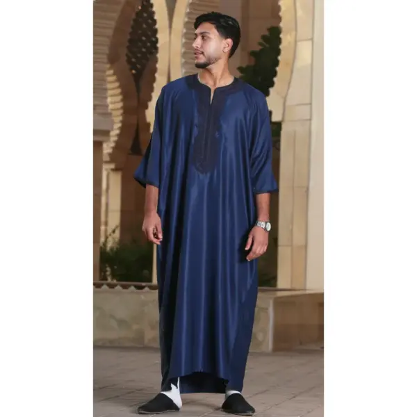 Thobez GG008 Mens Moroccan Thobe Short Sleeve Gandoura Navy 6