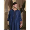GG008 - Men's Navy Moroccan Thobe Short Sleeve Gandoura - Image 2