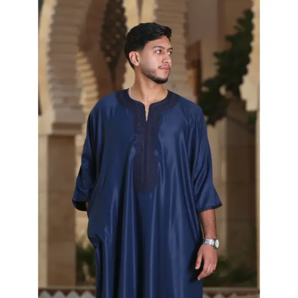 Thobez GG008 Mens Moroccan Thobe Short Sleeve Gandoura Navy 7