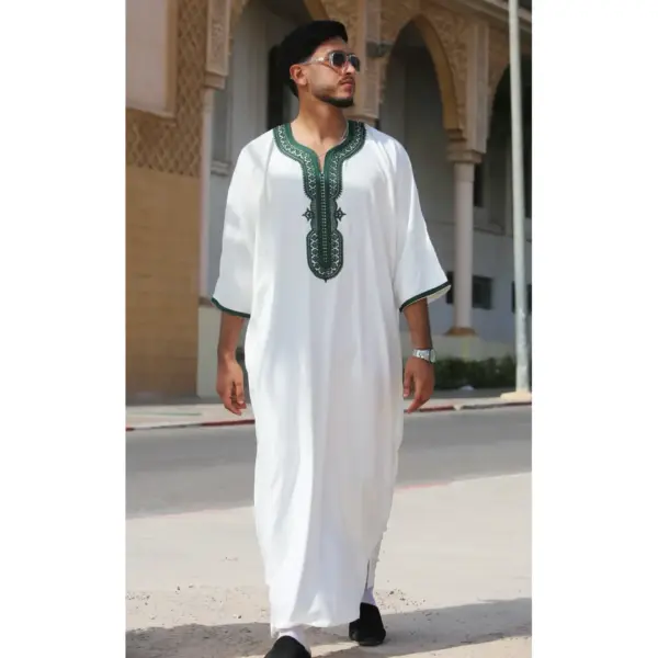 Thobez GG008 Mens Moroccan Thobe Short Sleeve Gandoura White 8