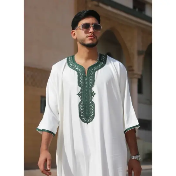 Thobez GG008 Mens Moroccan Thobe Short Sleeve Gandoura White 9