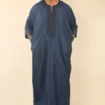 GG008 - Men's Navy Moroccan Thobe Short Sleeve Gandoura - Image 3