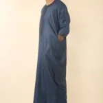 GG008 - Men's Navy Moroccan Thobe Short Sleeve Gandoura - Image 4