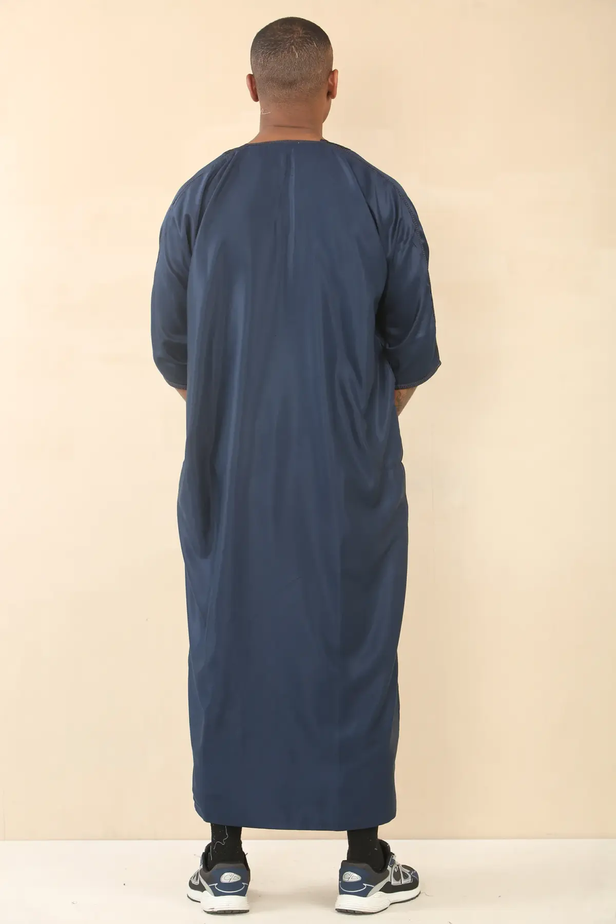 GG008 - Men's Navy Moroccan Thobe Short Sleeve Gandoura - Image 5