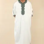 GG008 - Men's White Moroccan Thobe Short Sleeve Gandoura - Image 3