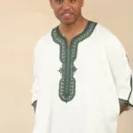 GG008 - Men's White Moroccan Thobe Short Sleeve Gandoura - Image 4