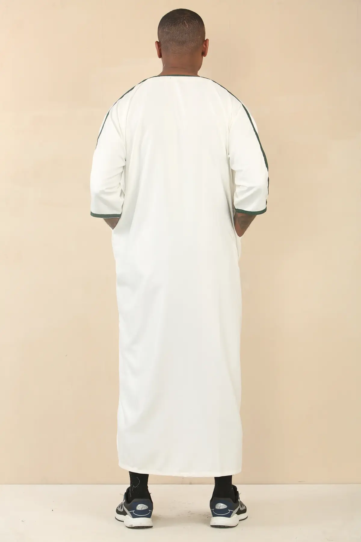 GG008 - Men's White Moroccan Thobe Short Sleeve Gandoura - Image 6