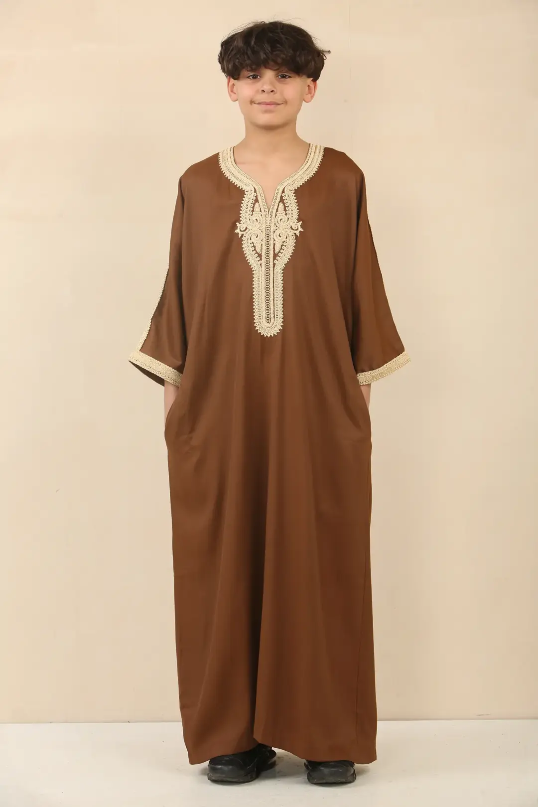 Thobez HM60 Boys Brown Moroccan Thobe Embroidery 2