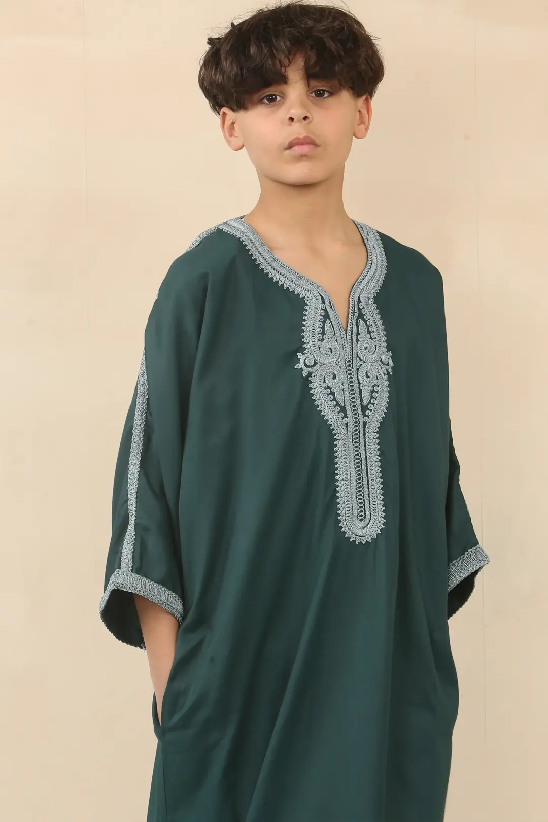 Thobez HM60 Boys Green Moroccan Thobe Embroidery 5