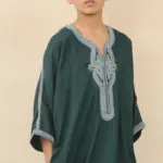 HM60 - Boys Green Moroccan Thobe Short Sleeve Embroidery Gandoura - Image 4