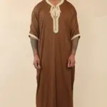 HM60 - Men's Brown Moroccan Thobe Gold Embroidery Gandoura - Image 2