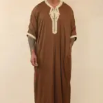 HM60 - Men's Brown Moroccan Thobe Gold Embroidery Gandoura - Image 4