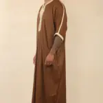HM60 - Men's Brown Moroccan Thobe Gold Embroidery Gandoura - Image 5