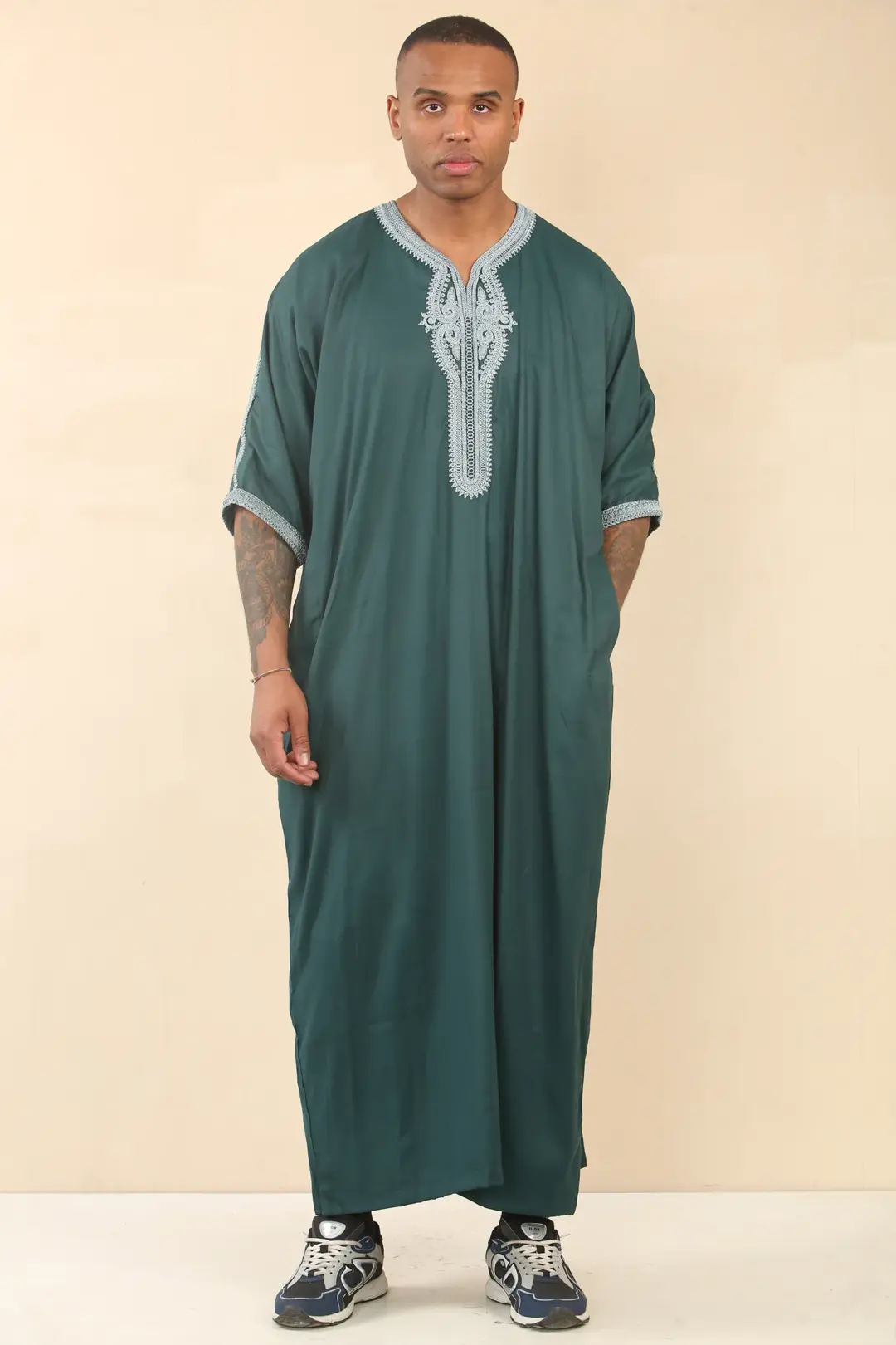 Thobez HM60 Mens Green Moroccan Thobe Embroidery 4