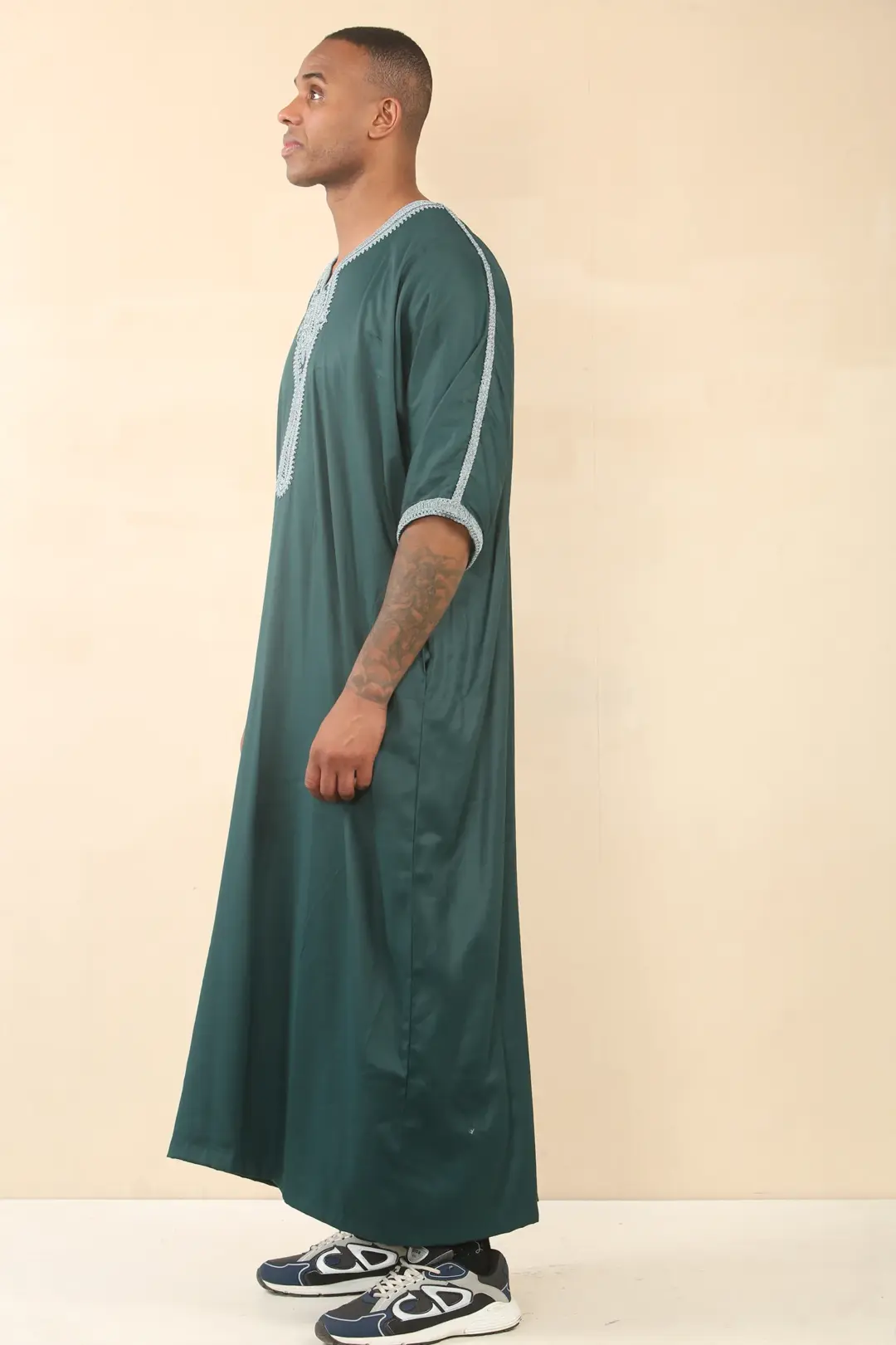 Thobez HM60 Mens Green Moroccan Thobe Embroidery 5