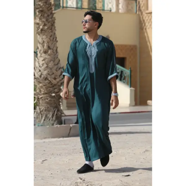 Thobez HM60 Mens Moroccan Thobe Embroidery Gandoura Green 9